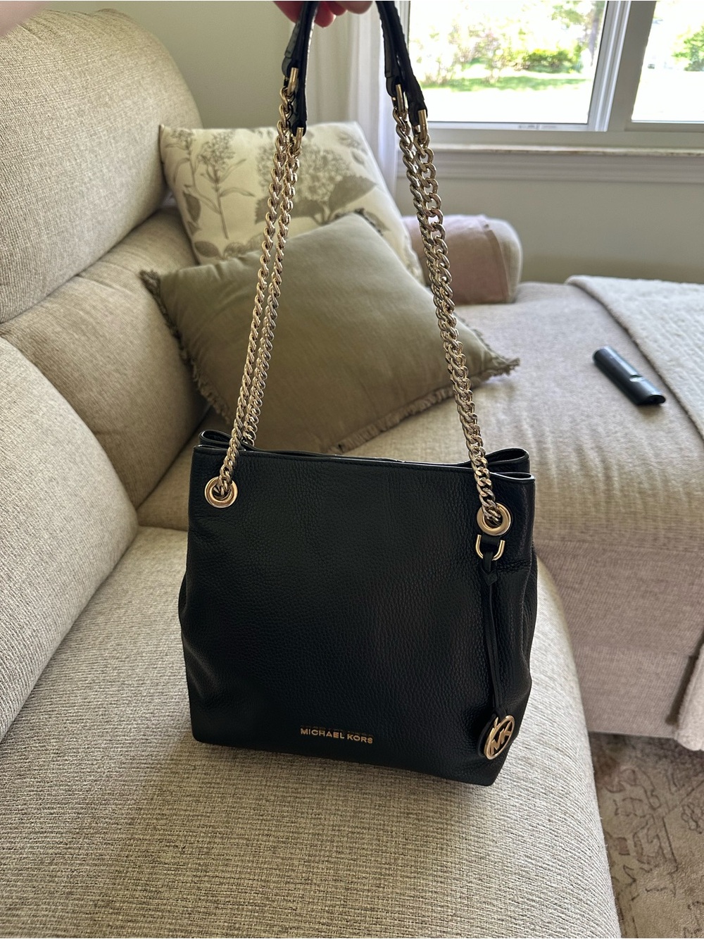Michael Kors Black Leather Chain-Handle Shoulder Bag/Purse